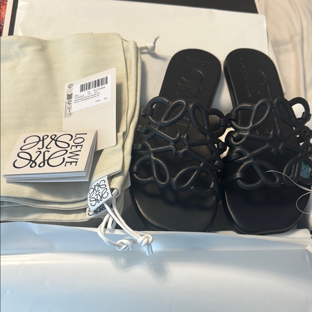 JUST RELEASED: Loewe Anagram Petal Black Women's Sandals